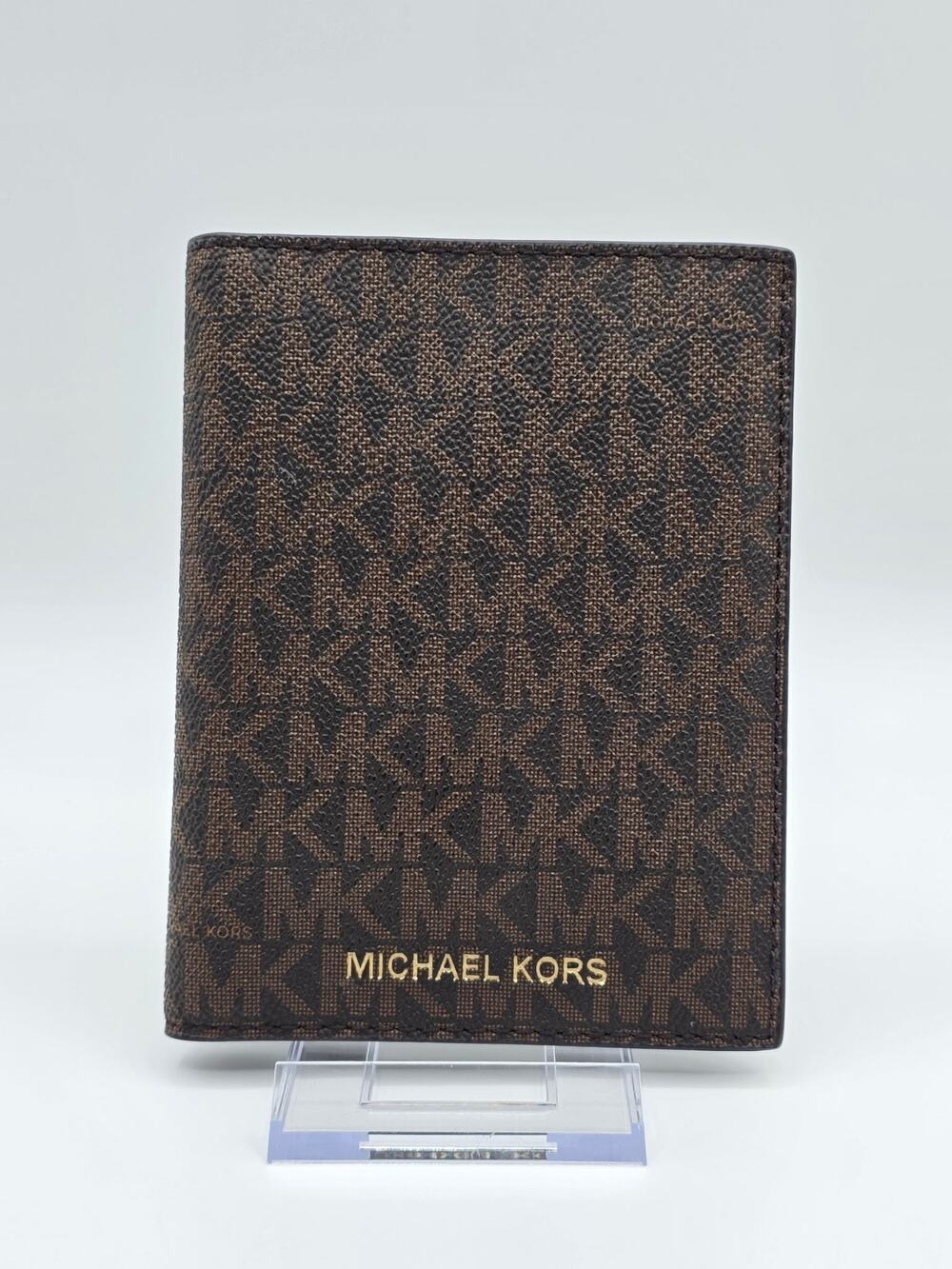 Michael Kors Jet Set Travel Passport Holder Wallet Brown Signature Logo NWOT